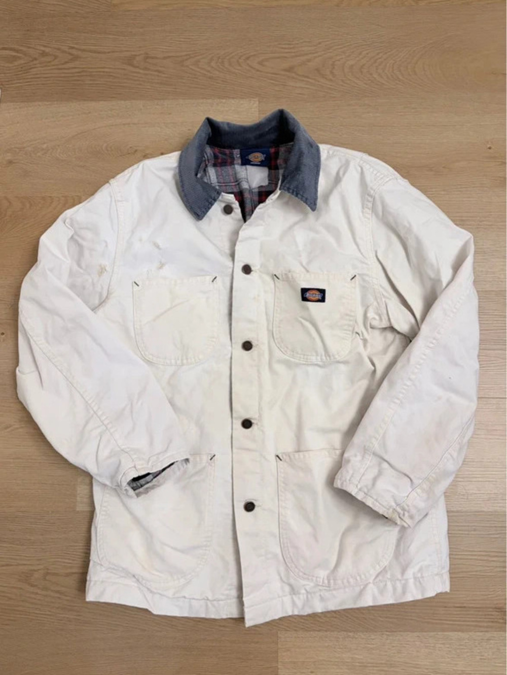 Dickies Work Jacket White Plaid Lined Men’s Medium